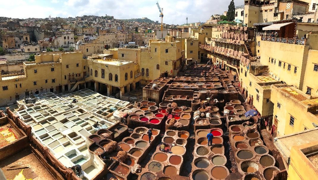 Chouara Tannery leather dye pits in Fes Morocco